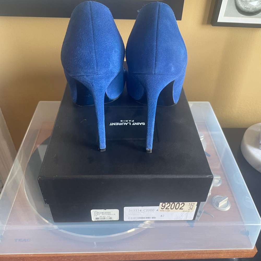 Saint Laurent Cobalt Blue Suede Heels - Picture 4 of 7